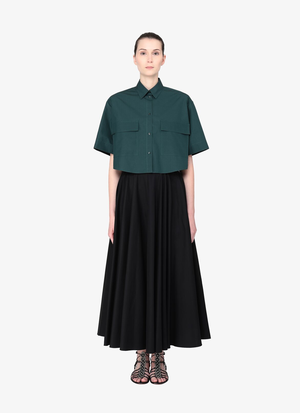 Alaïa Edition 1985 Oversized Crop Shirt  ALAÏA MARINE GREEN ALAÏA EDITION 1985 OVERSIZED CROP SHIRT